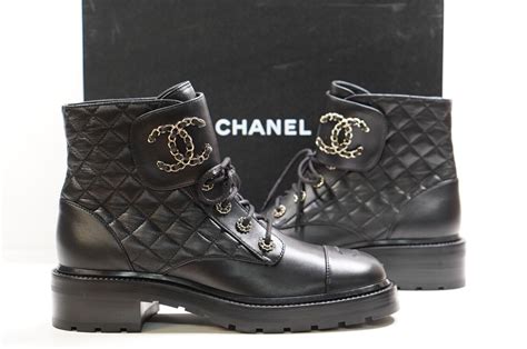 chanel black quilted combat boots|chanel rain boots size 36.5.